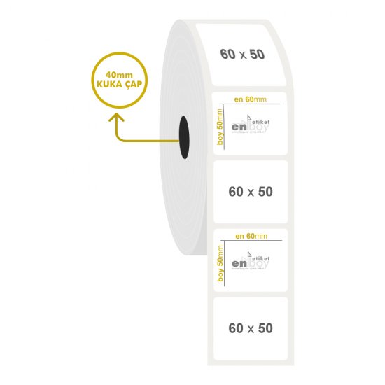 60mm x 50mm PP Opak Etiket